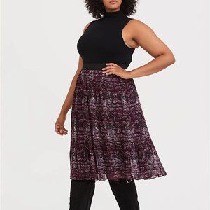 Torrid Burgundy Purple Snakeskin Print Pleated Midi Skirt Size 2/2X NWT
